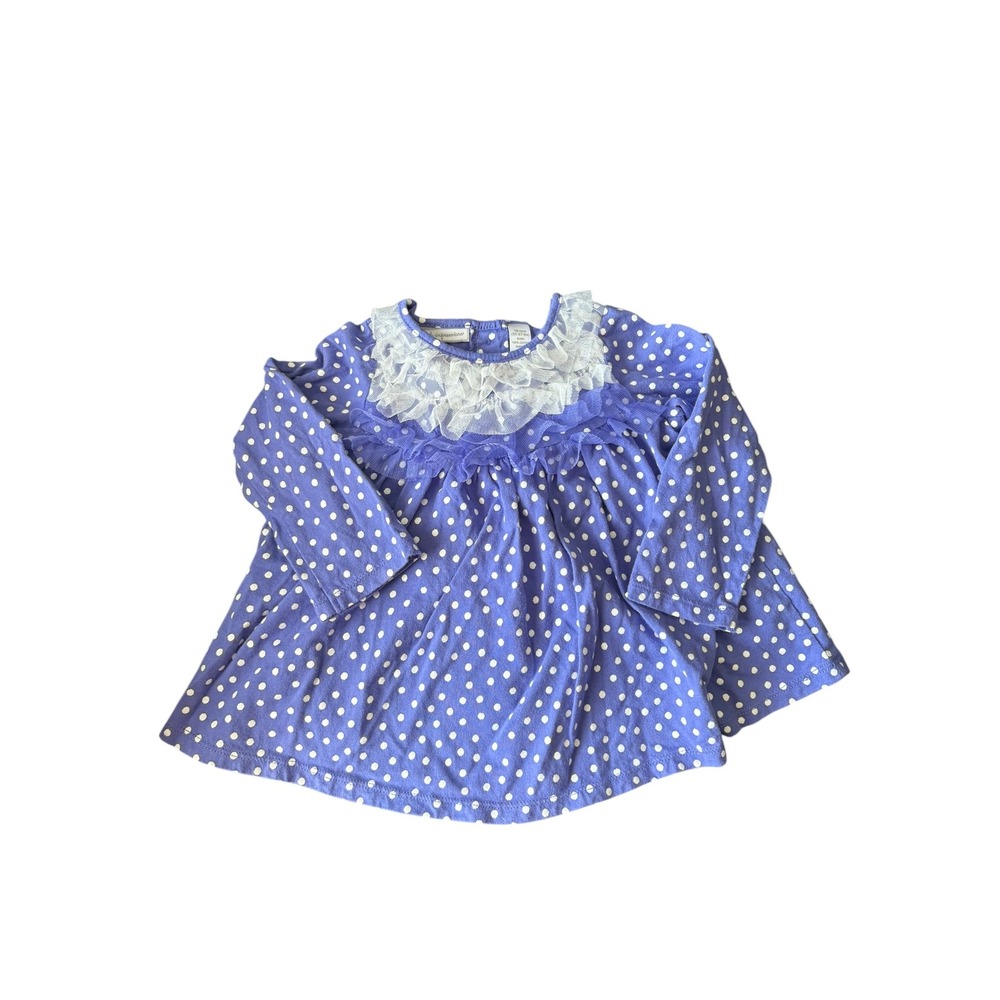 First Impressions Girls 18 Months Blue White Polka Dot Ruffle Long Sleeve Tunic